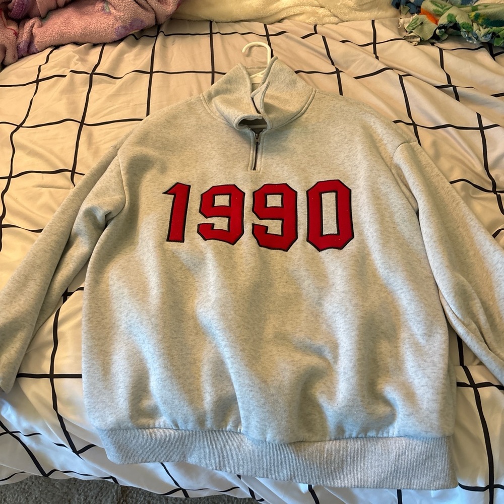 Gray 1990 Quarter-Zip Sweater